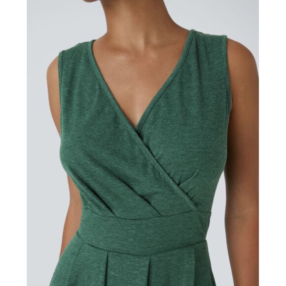 Halara Deep V Neck Sleeveless High Low Crossover Hem Midi Casual Dress Sz Large - Picture 9 of 14
